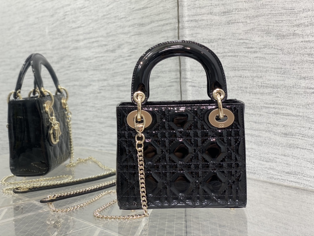 Mini Lady Dior Bag Black Patent Cannage Calfskin